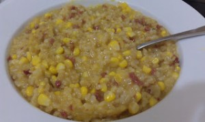 Salami and Corn Brown Rice Risotto