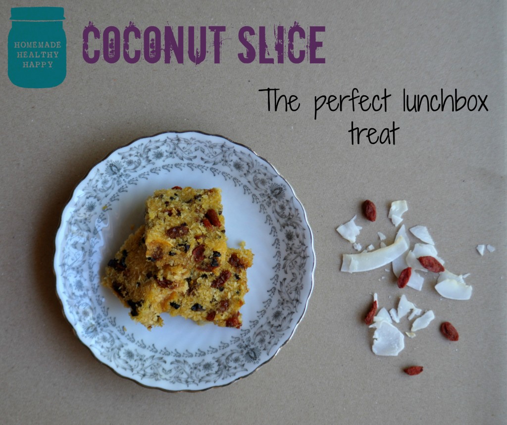 Coconut Slice, The Perfect Lunchbox Treat on Homemade, Healthy, Happy